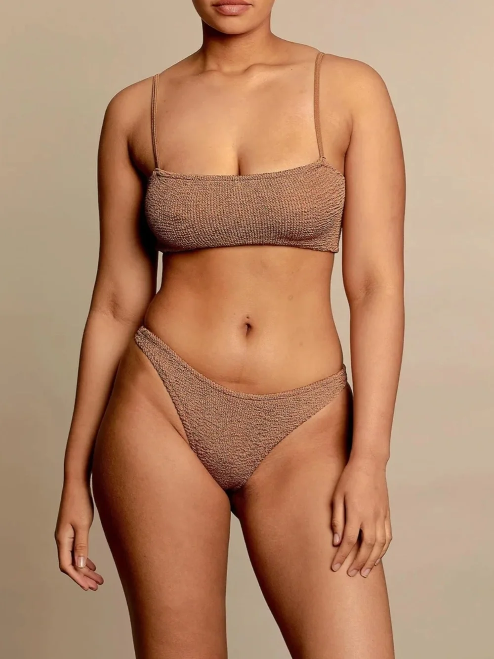 Hunza G Gigi Bikini Set - Metallic Cocoa one size NWT